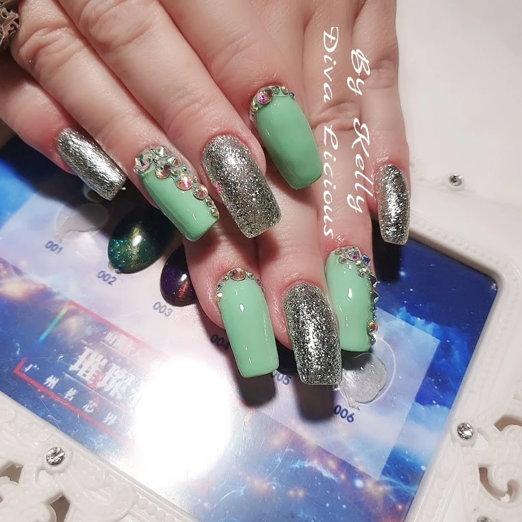 Mint and silver nail art design